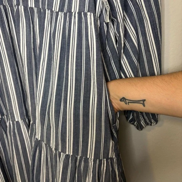 NWT Striped Tiered Lace-Up Mini Swing Dress, Blue Stripe Long Sleeve,‎ Large - Picture 11 of 17